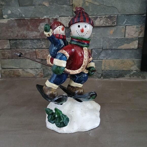 Tradition of Christmas Snowman on Skis Bobble Head Figurine Holiday Decoration - Picture 6 of 9